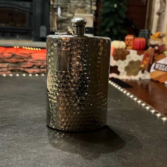 Rare Vintage Hammered Metal Cork Top Flask Made In Germany - Picture 1 of 7